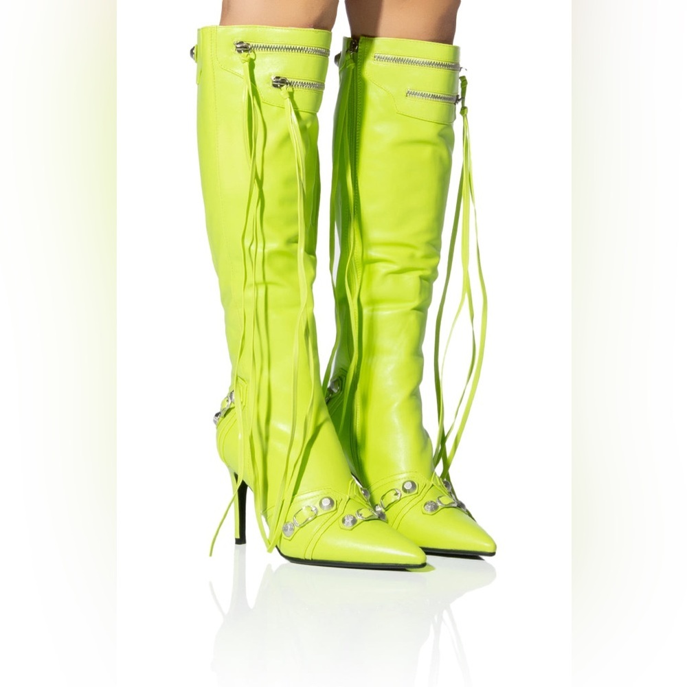 AZALEA WANG MAEVE STILETTO EDGY BOOTS IN LIME GREEN size 9 - Picture 6 of 12